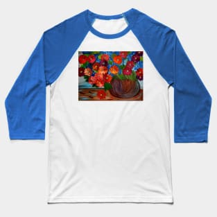 Red abstract flowers Baseball T-Shirt